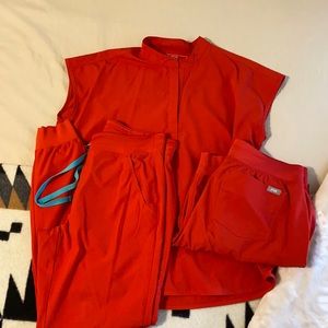 Fion X red FIGS scrubs. Comes with two jogger bottoms. Size small.